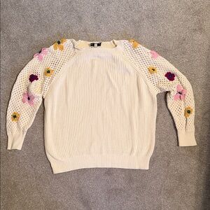 Floral Embroidered Cream Sweater